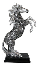 Ebros Silver Vine Engraved Bucking Stallion Horse On Hind Legs Figurine 12"H