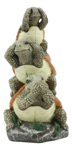 Whimsical Acrobatic See Hear Speak No Evil Turtles Totem Statue Wise Tortoises