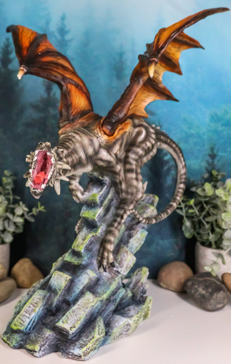 Ebros Large Flying Striped Dragon Over Frozen Rocks Statue Mythical Fantasy Figurine