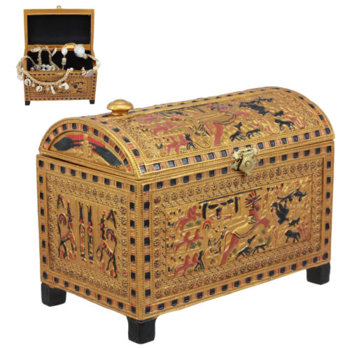Ebros Beautiful Golden Egyptian Hieroglyphic Embellished Trinket Box 6" Long Gods of Egypt Decorative Box