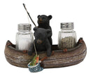 Ebros Rustic 2 Black Bears Fishing In Canoe Boat Salt Pepper Shakers Holder Set