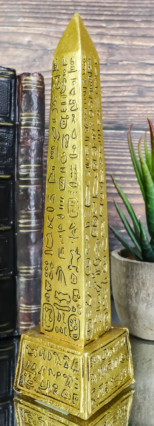 Ebros Gods Of Egypt Temple of Ra Gold Colored Luxor Obelisk With Hieroglyphs Statue - Ebros Gift