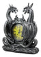 Gothic Twin Dragons Table Clock Statue With Roman Numerals In Metallic Look 11"H