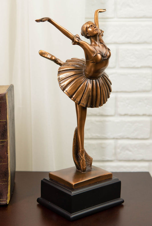 Graceful Attitude Little Ballerina Ballet Dancer Bronze Electroplated Statue - Ebros Gift