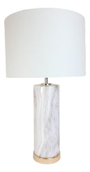 26"H Contemporary Ceramic Faux White Veined Marble Gold Trim Table Lamp W/ Shade