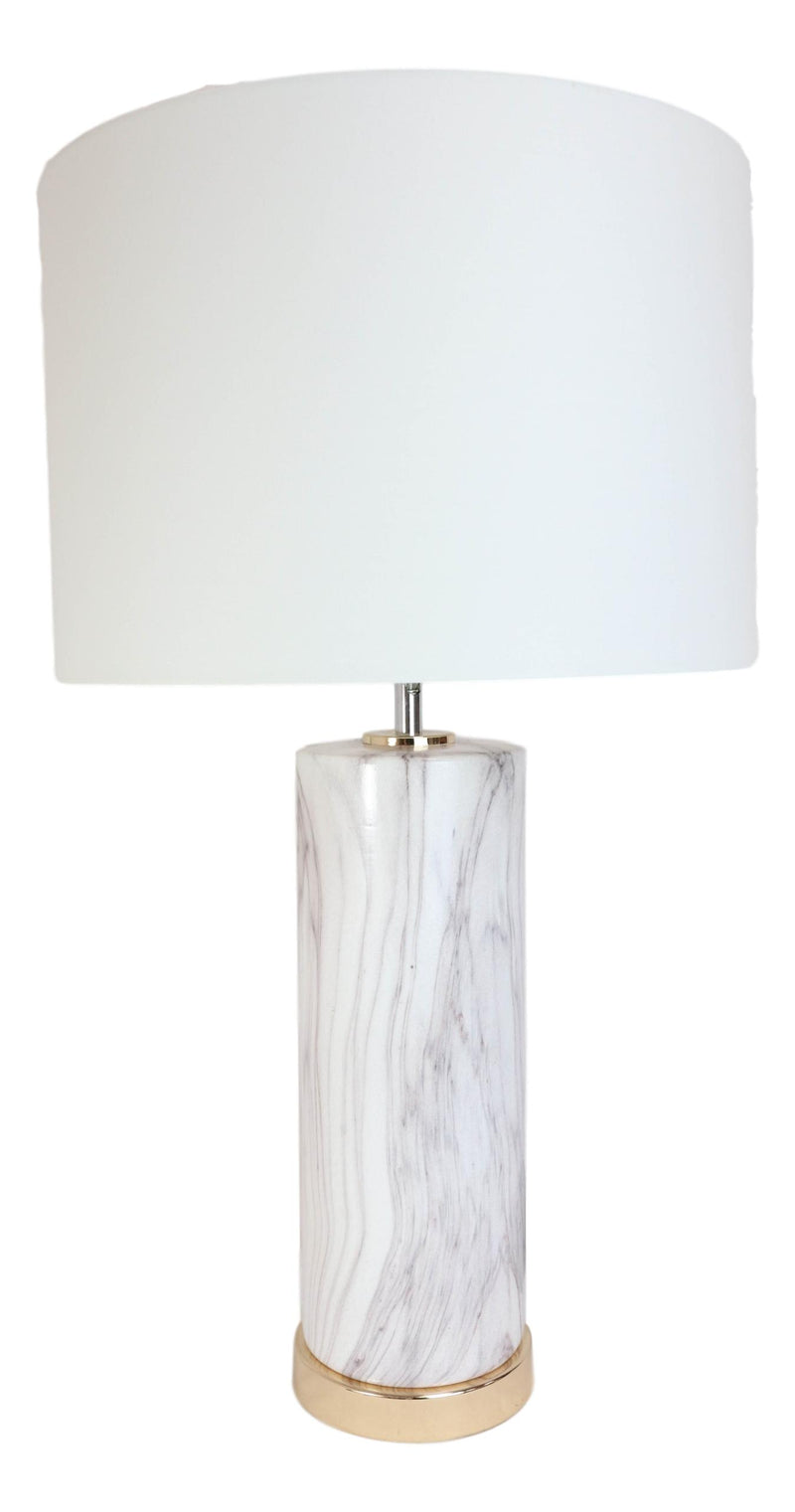 26"H Contemporary Ceramic Faux White Veined Marble Gold Trim Table Lamp W/ Shade