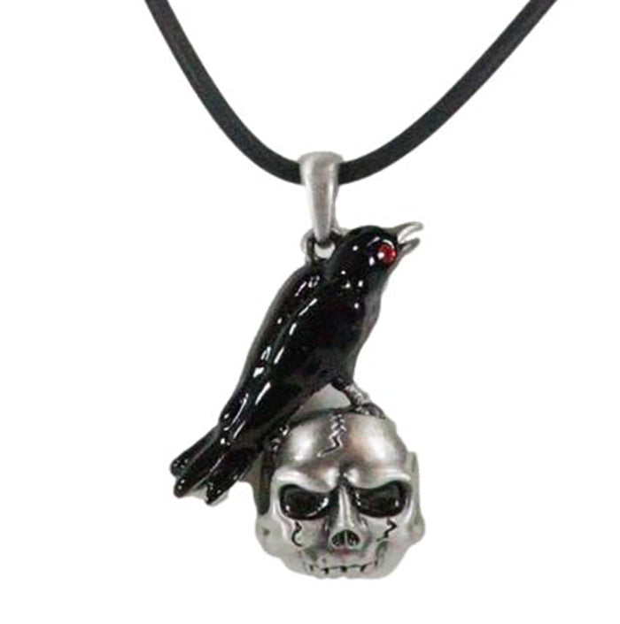 Ebros Infected Red Eyed Raven On Skull Pendant Jewelry Necklace Lead Free Pewter