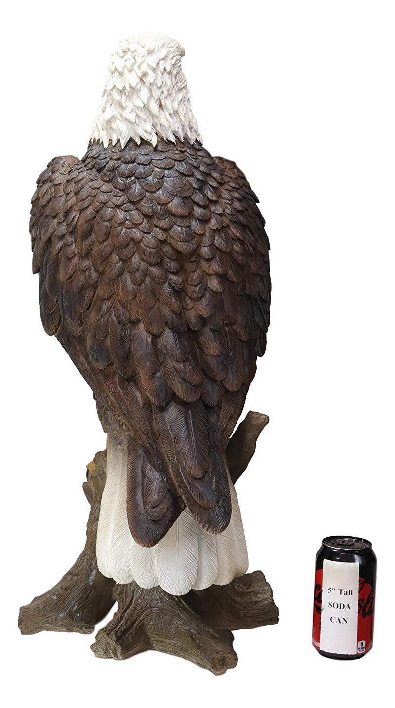Ebros Large 27" Tall Realistic American Pride Mountain Golden Bald Eagle Perching On Tree Stump Statue USA National Emblem Independence Day American Gallery Quality Home Patio Decor Figurine