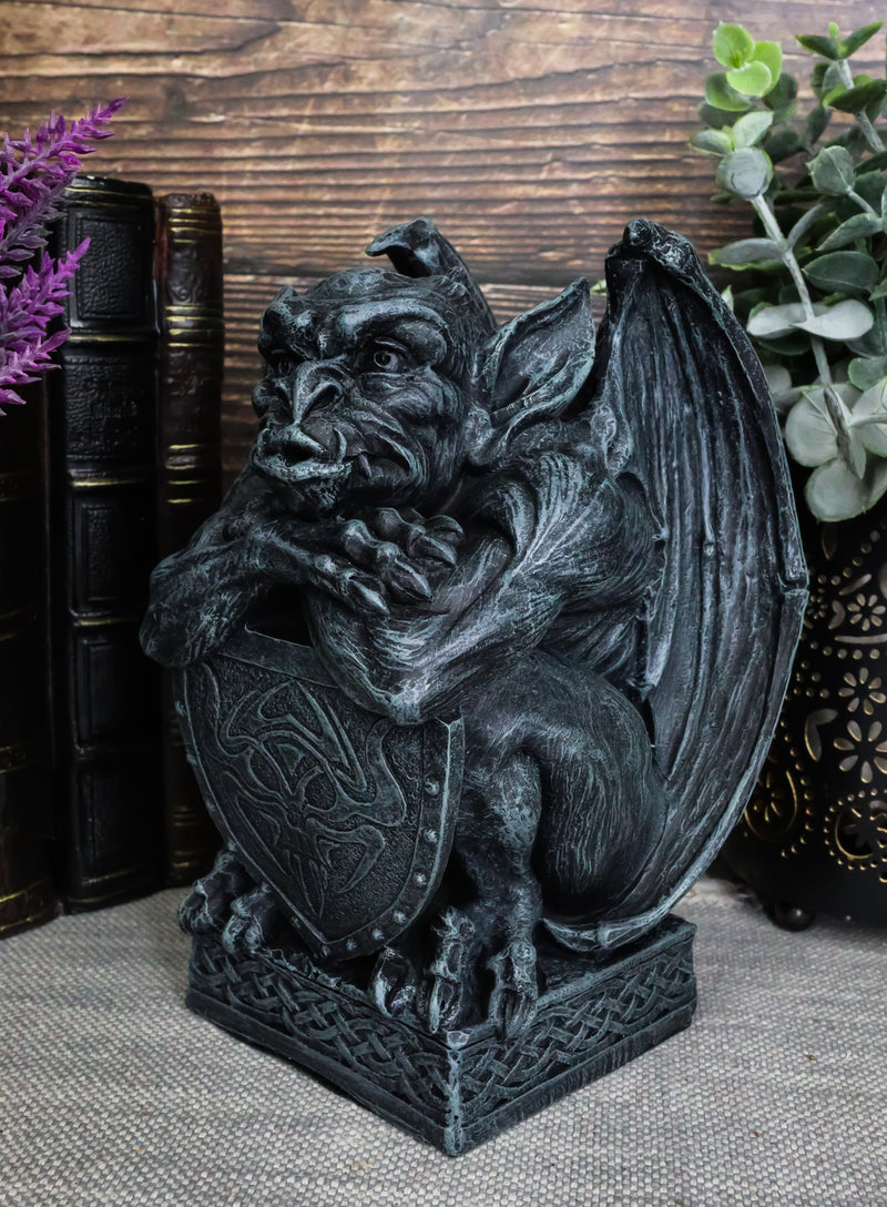 Notre Dame Gargoyle With Shield Statue Crouching Gargoyle On Celtic Pedestal