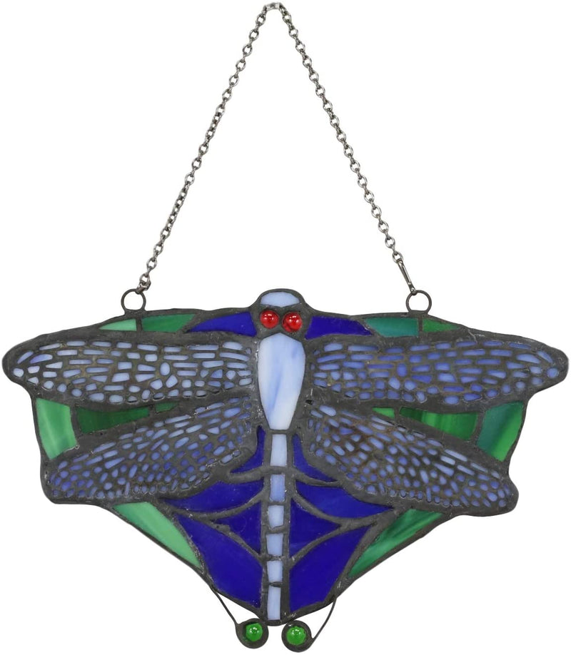 Ebros Tiffany 7.25" W Dragonfly Insect Suncatcher Stained Glass Art Panel Wall