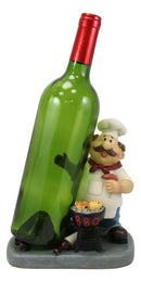 BBQ Pitmaster Grilling Chef Holding Sausage in A Fork Wine Bottle Holder Statue