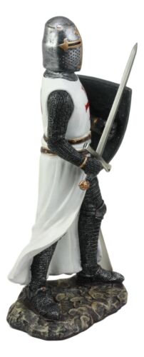 Ebros White Cloak Caped Medieval Crusader Swordsman Knight of Christ Figurine 11.5"H - Ebros Gift
