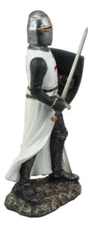 Ebros White Cloak Caped Medieval Crusader Swordsman Knight of Christ Figurine 11.5"H