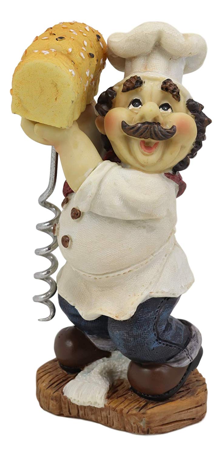 Ebros Gift Whimsical Hand Painted Novelty Corkscrew Wine Bottle Cork Opener Party Hosting Beverage Accessory Home And Kitchen Decor Organizer (Bakery Baguette Chef) - Ebros Gift