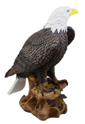 Realistic American Pride Bald Eagle Bird Perching On Tree Branch Statue 8.75"H