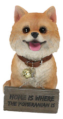 Adorable Pet Pal Pomeranian Puppy Dog With Jingle Collar And Plank Sign Statue