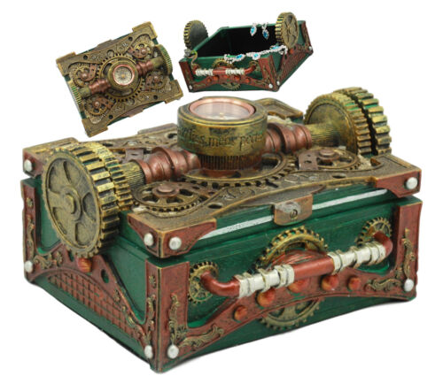 Steampunk Mechanical Gears Design Secret Jewelry Box With Navigational Compass