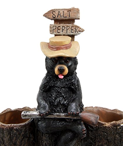 Ebros Gift Black Bear With Shotgun On Cross Road Salt Pepper Shakers Holder Figurine 6.5"H - Ebros Gift