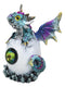 Aqua Blue Iridescent Jeweled Baby Wyrmling Dragon In Crystal Gem Egg Figurine