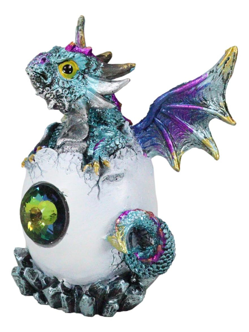 Aqua Blue Iridescent Jeweled Baby Wyrmling Dragon In Crystal Gem Egg Figurine