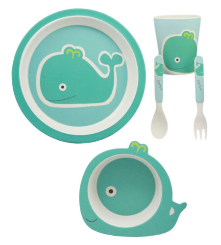 Moby Dick Whale Kids Children Toddler Baby 5 Piece Organic Bamboo Dinnerware Set