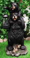 Ebros Rustic Black Bear Carrying Cub On Shoulder Statue 18.75"Tall With Solar LED Lantern Light Bear Family Guest Greeter"This Little Light Of Mine" Realistic Wildlife Black Bear Decor