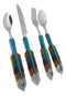 Southwest Chic Indian Turquoise Feather Flatware 4 Spoon Teaspoon Fork Knife Set