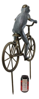 Ebros Gift 26.75" Tall Aluminum Metal Whimsical The Expedition Bicycling Frog with Helmet Garden Stake Statue Frogs Patio Pool Pond Lawn Yard Decorative Sculpture Feng Shui Zen Accent