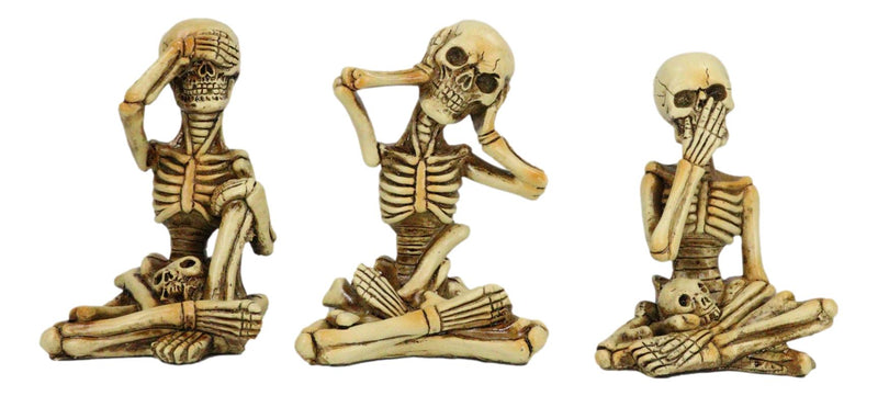 Gothic Necromancy Magic See Hear Speak No Evil Bony Skeleton Figurines Set Of 3