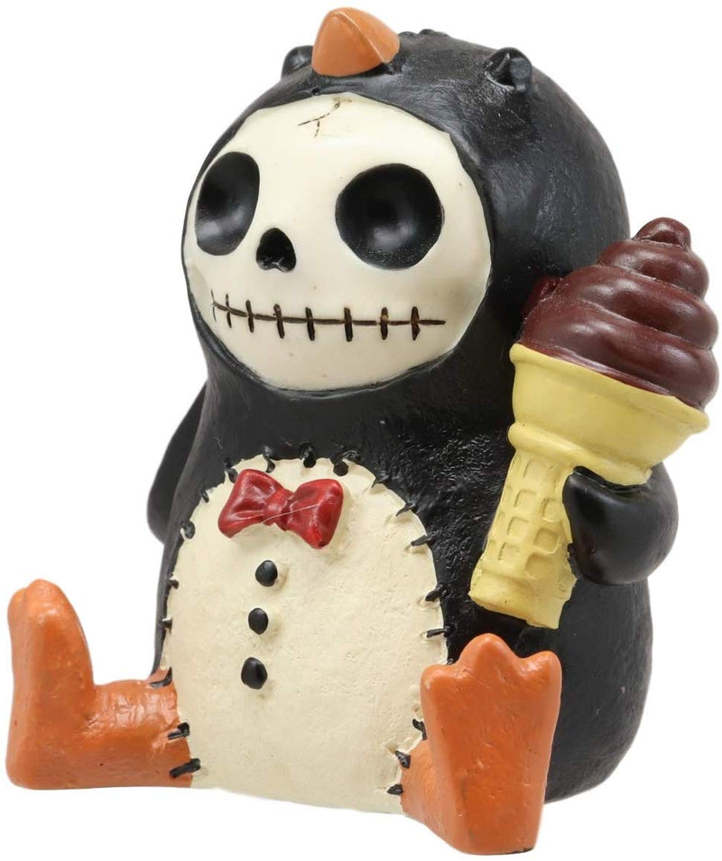 Ebros Gift 2.5" Tall Furrybones Pen The Emperor Penguin Chick with Red Bow Tie and Sugar Cone Ice Cream Collectible Figurine Skeleton Monster Penguins Hooded Costume Furry Bones Statue