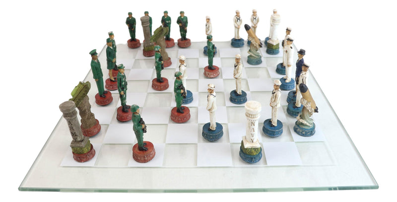 American Military US Army Soldiers VS Navy Sailors Colorful Chess Set With Board