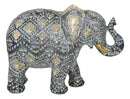 Auspicious Grey Glossy Mosaic Design Noble Aztec Elephant with Trunk Up Figurine