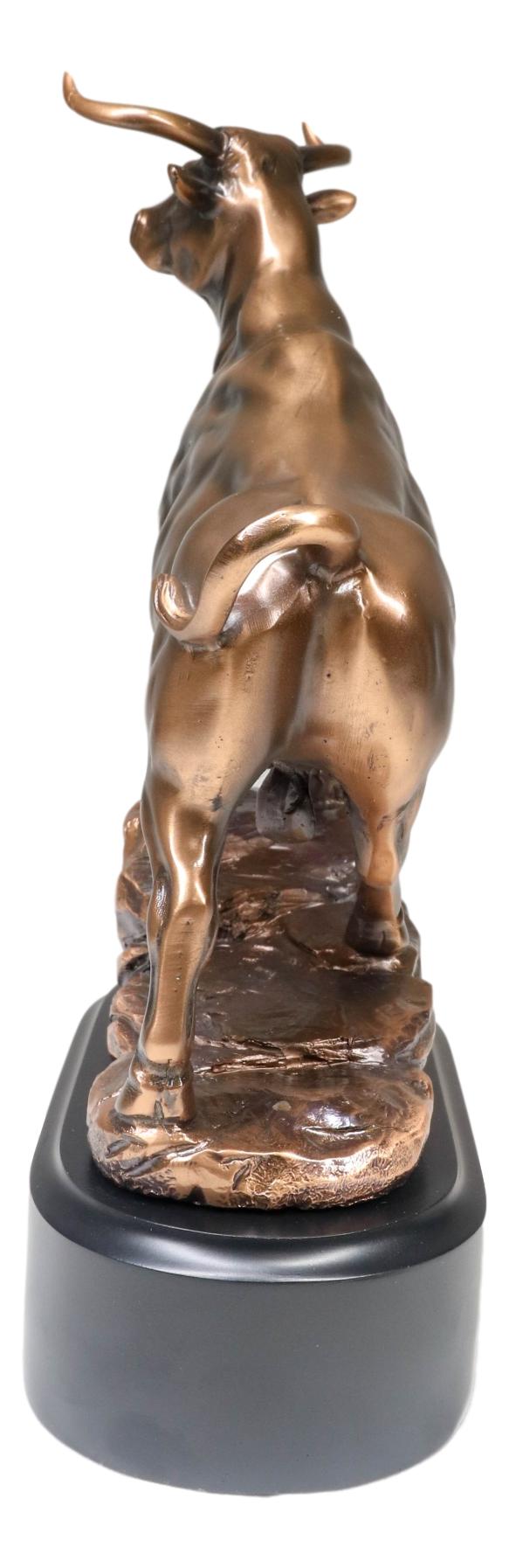 Western Wild Cattle Bull On Pride Rock Electroplated Resin Statue With Base - Ebros Gift