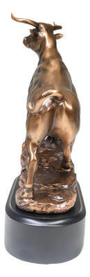 Western Wild Cattle Bull On Pride Rock Electroplated Resin Statue With Base
