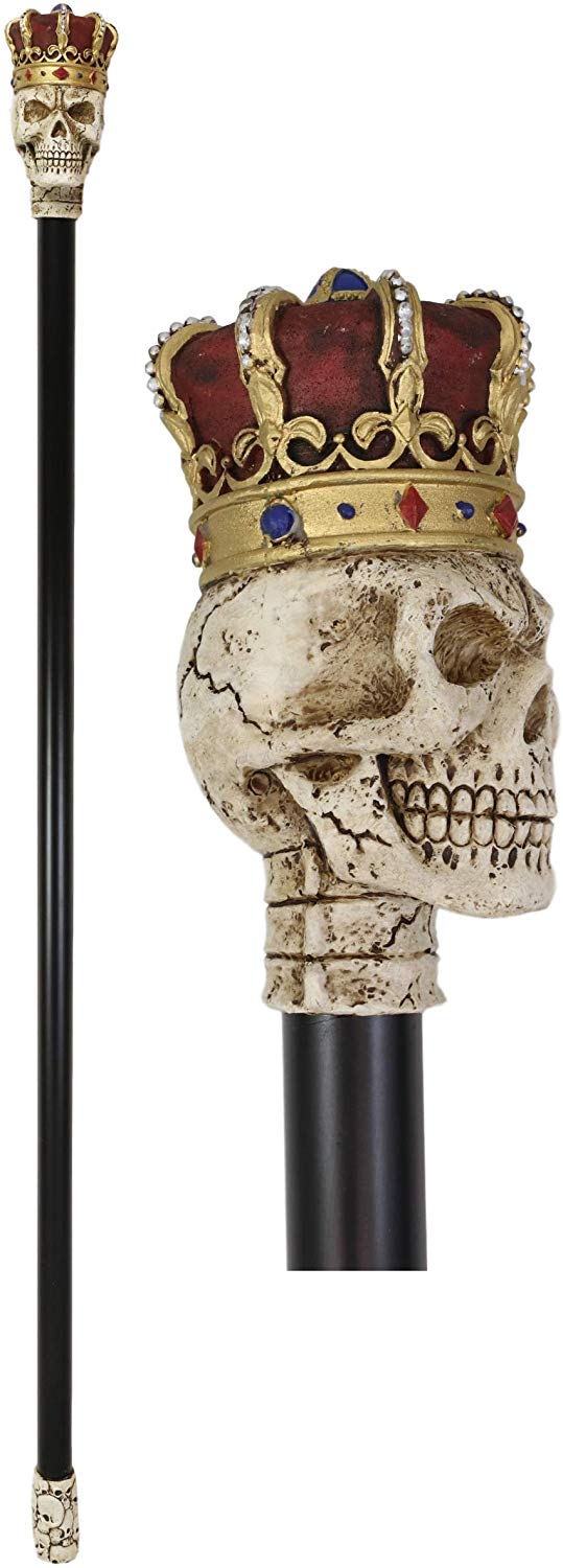Ebros Gothic Skull with Royal Regalia Crown Decorative Prop Walking Swagger Cane - Ebros Gift