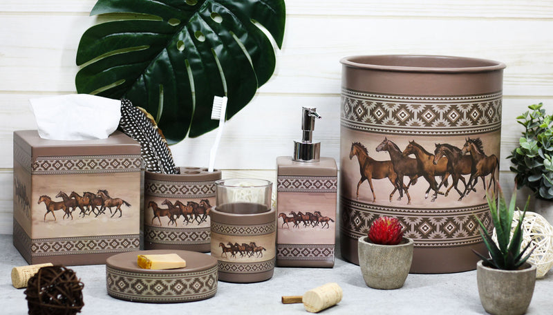 Western Running Horses With Southwest Navajo Vectors 6 Piece Bathroom Accent Set