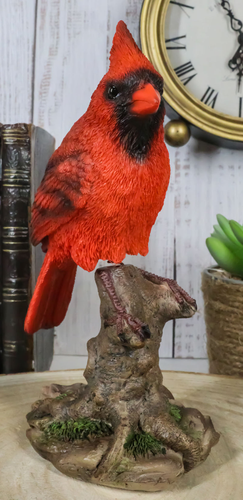 Wild Northern Red Cardinal Bird Perching on Tree Stump Spring Bouncing Figurine