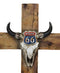 Rustic Western Cow Skull Nostalgic Route 66 Highway Sign Faux Wooden Wall Cross