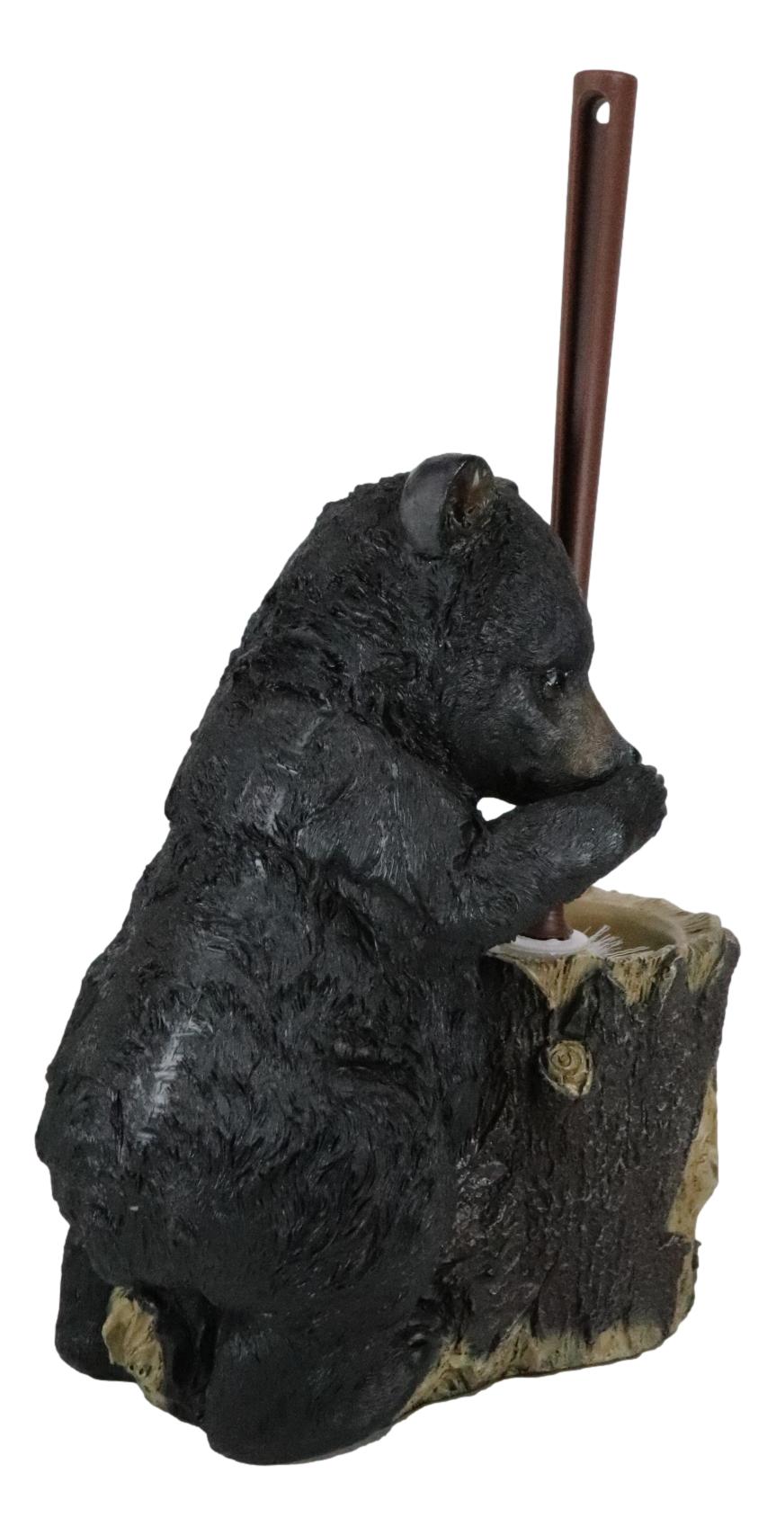 Ebros Rustic Cabin Lodge Decor Whimsical Black Bear Forest Stinky Potion Toilet Brush and Tree Stump Base Holder Bathroom Gift 2 Piece Set