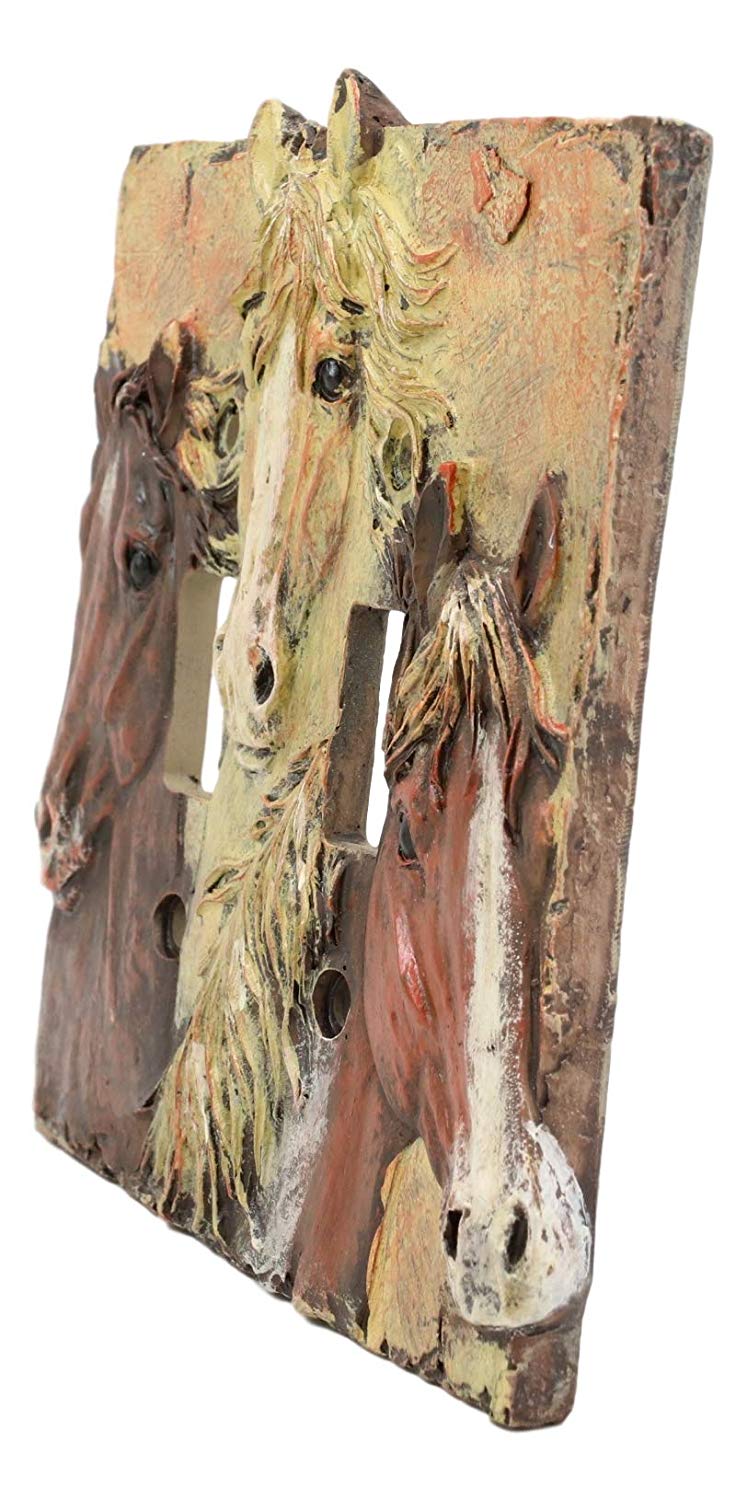 Rustic Western Chestnut Palomino Horses Double Toggle Switch Plate Cover 2pc Set