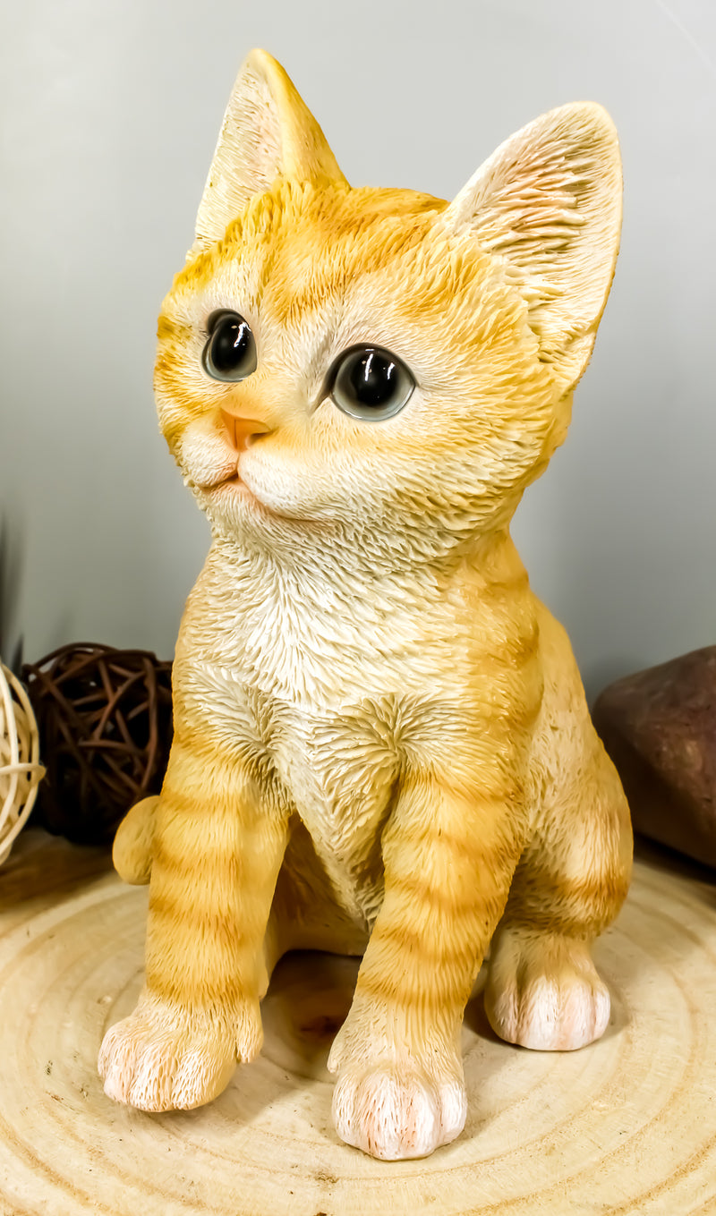 Ebros Lifelike Sitting Orange Tabby Cat Statue 7.5"H with Glass Eyes Figurine