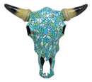 Ebros 11.5" Wide Turquoise Mosaic Steer Bison Buffalo Bull Cow Skull Head with Horns Wall Mount Decor Artistic Replica Native Animal Totem Bust Skulls Hanging Mounted Plaque Sculpture - Ebros Gift