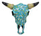 Ebros 11.5" Wide Turquoise Mosaic Steer Bison Buffalo Bull Cow Skull Head with Horns Wall Mount Decor Artistic Replica Native Animal Totem Bust Skulls Hanging Mounted Plaque Sculpture - Ebros Gift