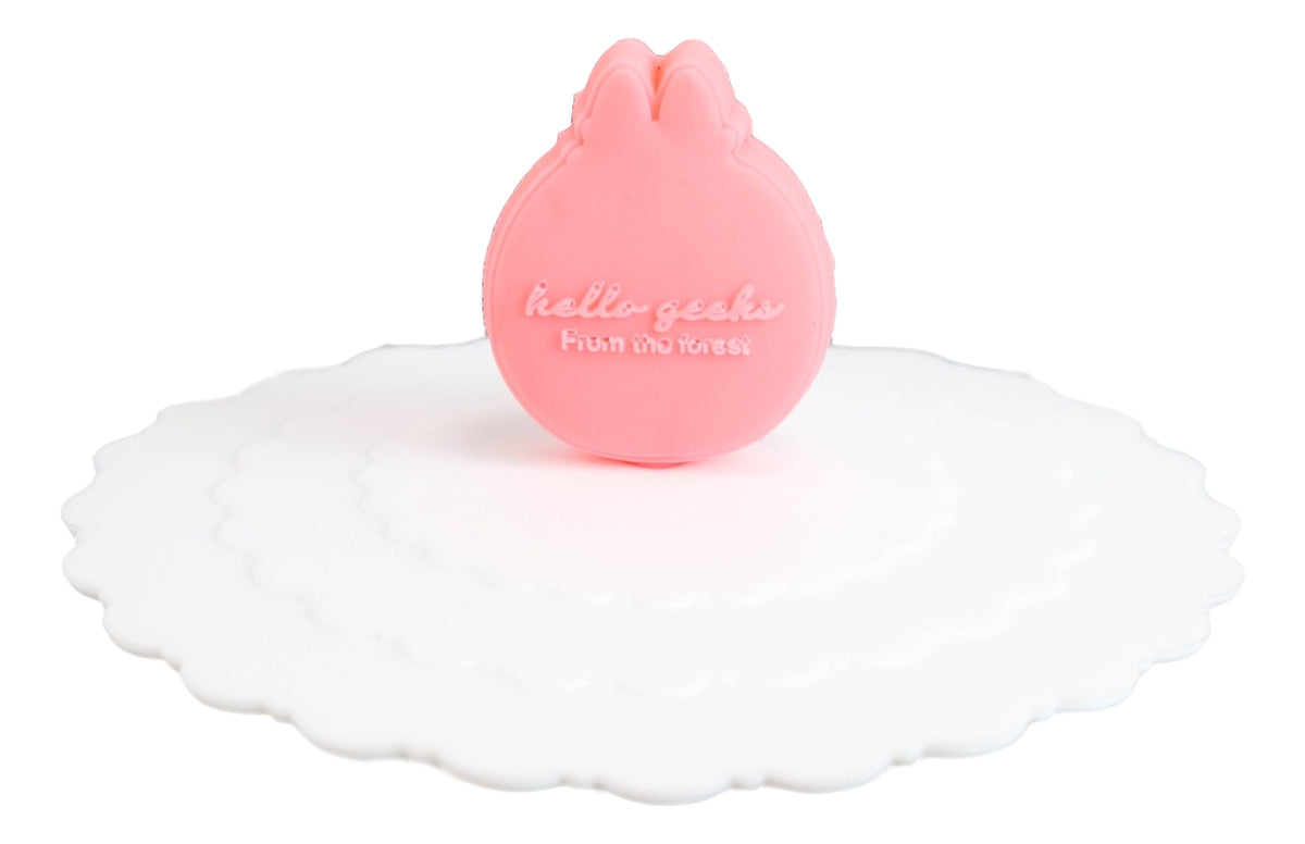 Pack Of 4 Pink Rabbit Reusable Silicone Coffee Tea Cup Lids Covers Air Tight