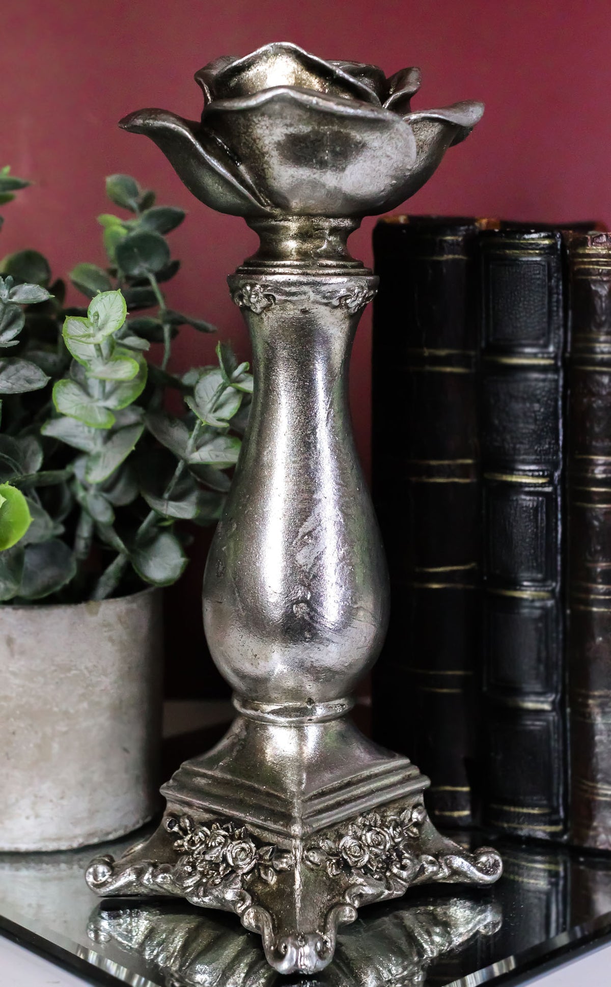 Antiqued Gothic Rococo Baroque Shades Of Alchemy Rose Decorative Candle Holder - Ebros Gift