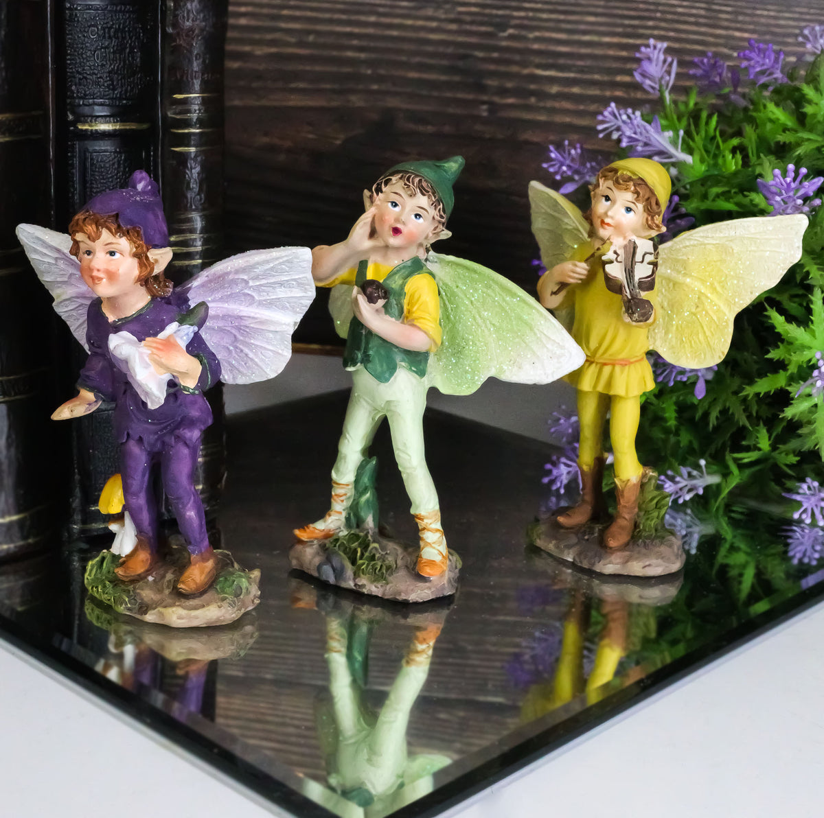 Ebros Set of 3 Fairy Garden Boy Fairies in Morning Violin Serenade Figurines 4"H - Ebros Gift