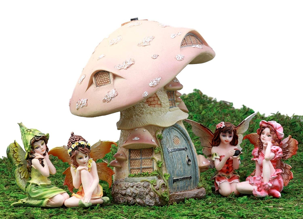 Ebros Gift Enchanted Fairy Garden Miniatures Starter Kit Cottage House with Mini Fairy Figurines Do It Yourself Ideas for Your Home (Mushroom House Kit) - Ebros Gift