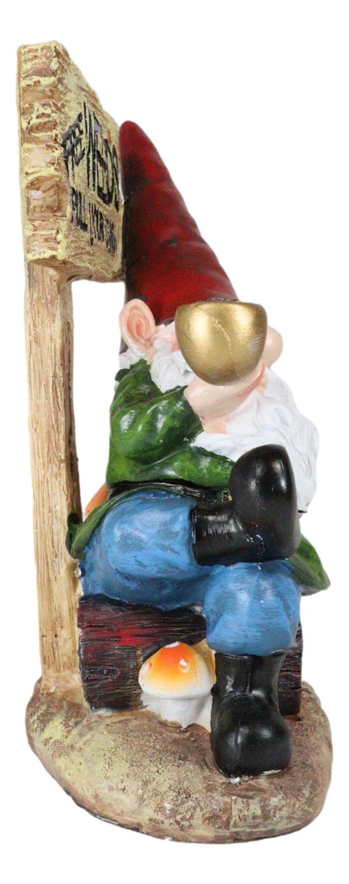 Mr Gnome Grandpa Smoking Pipe By Toadstool Mushrooms And Free Weeds Sign Statue