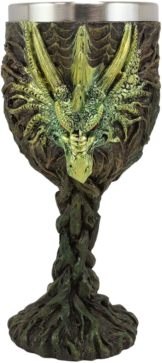 Ebros Dryad Greenman Earth Dragon 5oz Wine Goblet Chalice Cup Fantasy Decor