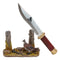 Rustic Quail Hen Bird Display With Decorative Shotgun Shell Knife Statue Set